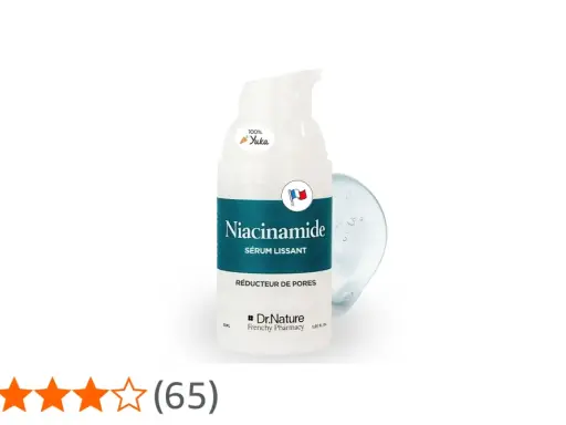 Sérum lissant Dr.Nature à la niacinamide, idéal pour réduire l'apparence des pores. Une formule 100% Yuka pour une peau lisse.