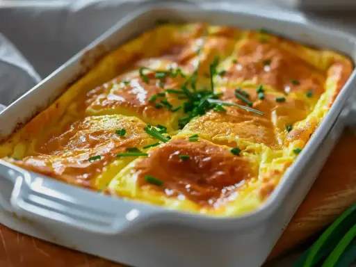 En gyllene omelett i ugn, fluffig och toppad med färsk gräslök. Perfekt för en mysig frukost eller brunch.