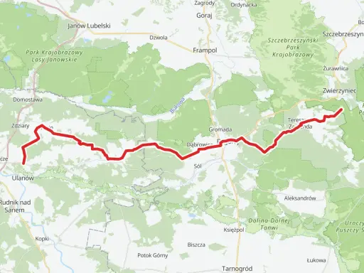 Trasa rowerowa green velo świętokrzyskie biegnie przez malownicze tereny Lasów Janowskich i Parku Krajobrazowego Szczebrzeszyńskiego.