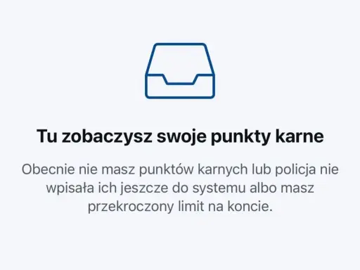 Ikona folderu i tekst: "Tu zobaczysz swoje punkty karne". Informacja, że nie masz punktów lub policja ich jeszcze nie wpisała. Dowiedz się, po jakim czasie kasują się punkty karne.