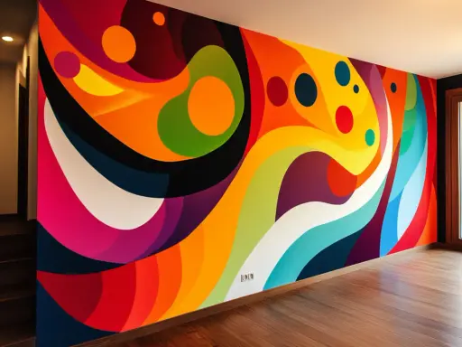 Un mur aux couleurs vives, un motif abstrait audacieux pour une idée motif peinture murale.
