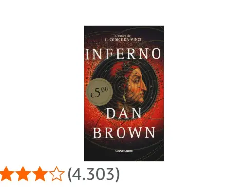 Copertina del libro "Inferno" di Dan Brown, con un volto stilizzato e un cerchio zodiacale. La trama è un thriller avvincente.