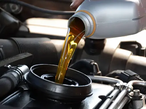 Verser de l'huile minérale ou synthétique dans le moteur d'une voiture.