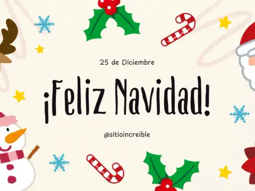 ¡Feliz Navidad! Portada con Santa, reno, muñeco de nieve y adornos festivos.