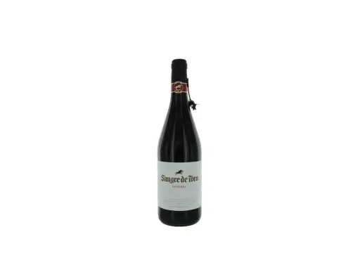 Flasche Sangre de Toro Wein mit Stier-Logo.