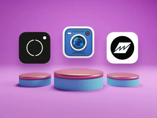 Ikony aplikacji do nagrywania filmów: Instagram, aplikacja z niebieskim aparatem i aplikacja z czarnym okręgiem.
