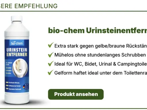 bio-chem Urinsteinentferner: kraftvoll gegen gelbe Rückstände, ideal für die Toilette. Entfernt Urinstein unter Wasser mühelos.