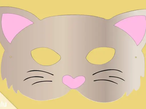 Eine niedliche **katze vorlage** für eine Maske mit rosa Ohren und Schnurrhaaren.