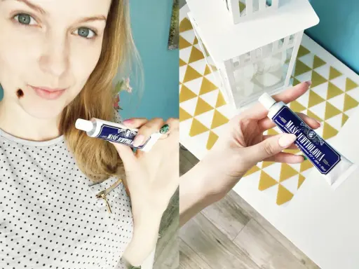 Kobieta trzyma tubkę maści ichtiolowej.
