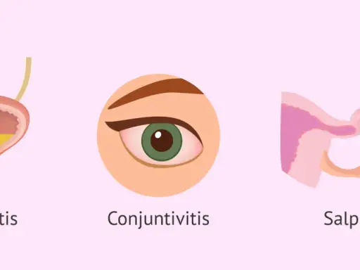 Ilustración muestra uretritis, conjuntivitis y salpingitis, afecciones que puede causar la clamidia.