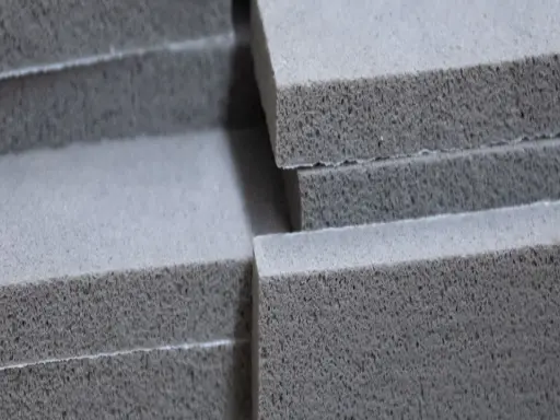 Stos szarych, porowatych płyt z elastomeru, gotowych do użycia w produkcji.