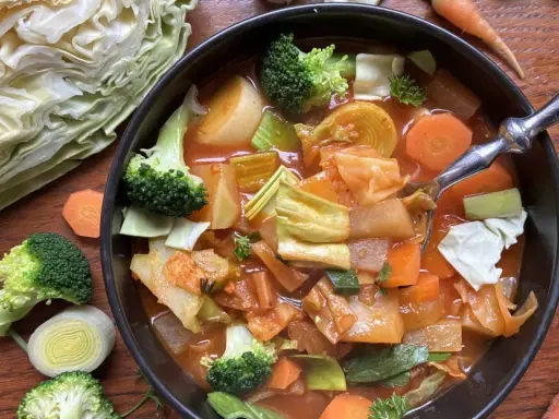 Herzhaftes Kohlsuppe Rezept mit viel Gemüse wie Kohl, Karotten, Lauch und Brokkoli. Ein gesundes und wärmendes Gericht.