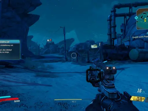 Gra Borderlands 3 spolszczenie. Wskazówka: "Znajdź szefa Pogromcy Słońca". Cel opcjonalny: "Zadanie otrzymało dodatkowy cel".