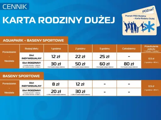 Cennik Karty Rodziny Dużej w Poznaniu. Sprawdź termy maltanskie cennik dla aquaparku i basenów sportowych.