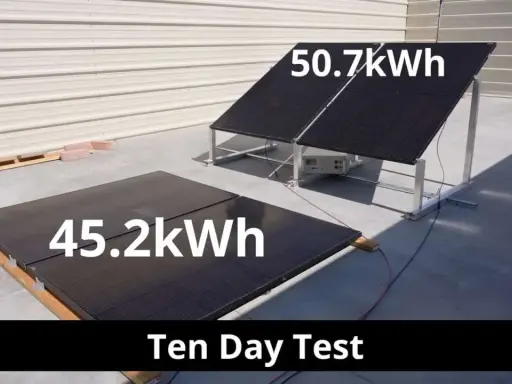 Deux panneaux solaires double face en test, produisant 45.2 kWh et 50.7 kWh.