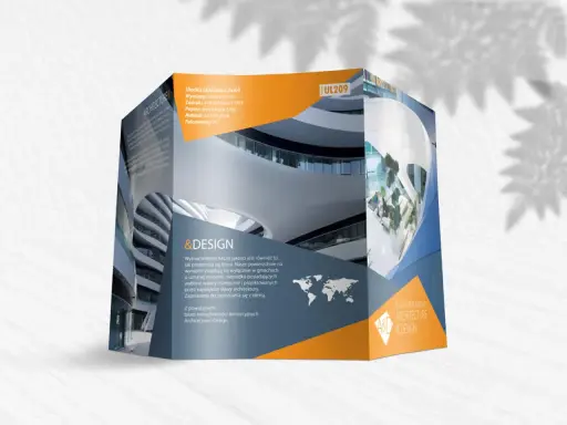 Trójwymiarowa ulotka reklamowa prezentująca nowoczesną architekturę. Różne rodzaje ulotek mogą tak wyglądać.
