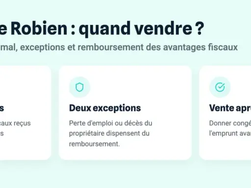 Schéma expliquant la loi de Robien : vente avant 9 ans (remboursement), deux exceptions (perte d'emploi, décès) et vente après 9 ans.