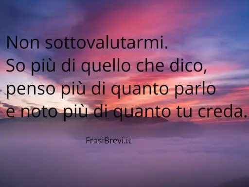 Non sottovalutarmi. So più di quello che dico, penso più di quanto parlo e noto più di quanto tu creda. Queste frasi brevi sono un monito contro la menzogna.