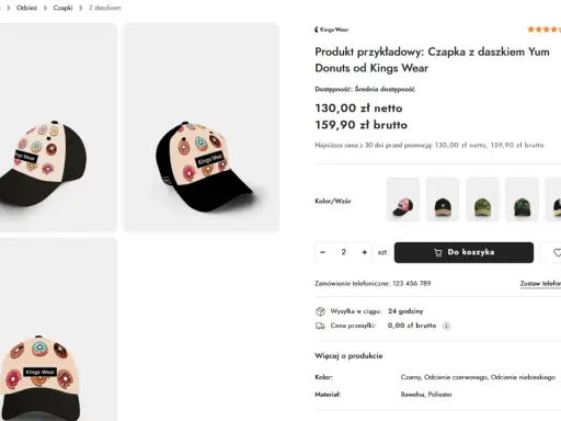 Karta produktu: czapka z daszkiem Kings Wear z motywem pączków Yum Donuts.