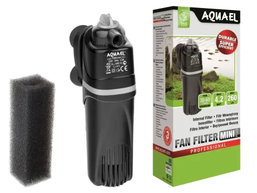 Czarny filtr wewnętrzny do akwarium AquaL FAN FILTER MINI PLUS z gąbką. Idealny do zbiorników 30-60 litrów.