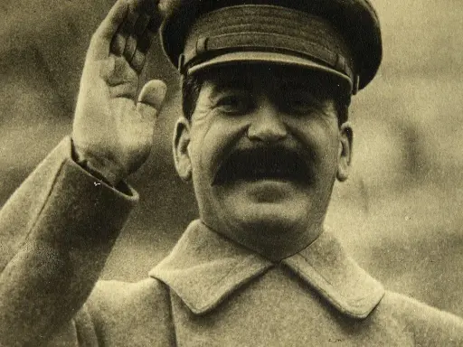 Józef Stalin w mundurze, salutujący. Jego śmierć, na co zmarł Stalin, wciąż budzi dyskusje.