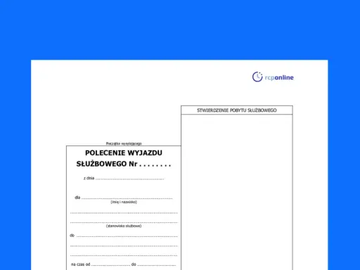 Formularz polecenia wyjazdu służbowego, potwierdzający delegację krajową.