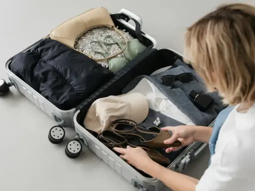 Packar **swiss handbagage** med kläder, skor, väska och accessoarer.
