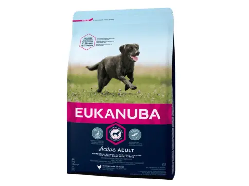 Sac de croquettes Eukanuba Active Adult pour chiens de grande race. Un choix recommandé par les vétérinaires pour une vie saine.