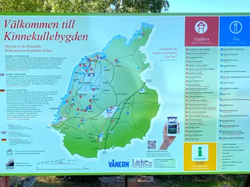 En karta över Kinnekulle med sevärdheter, restauranger och boenden. Utforska naturen och kulturen på Kinnekulle!