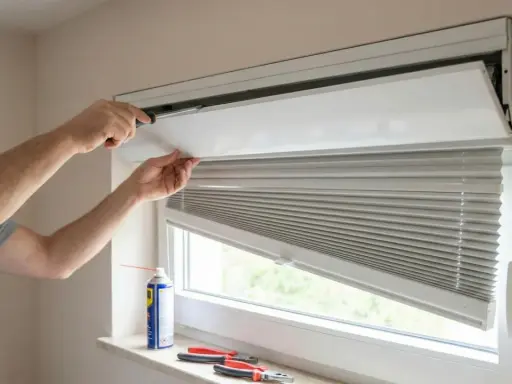 Persona intenta abrir tapa persiana PVC con destornillador. No puedo abrir tapa persiana PVC.