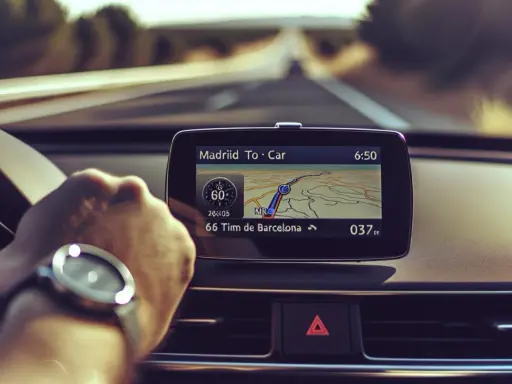 Navegando por la carretera, el GPS muestra la ruta de Madrid a Barcelona, indicando 66 km restantes.