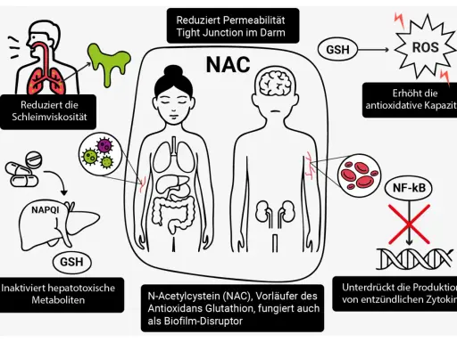 NAC, ein Vorläufer von Glutathion, reduziert Schleim, stärkt den Darm, bekämpft ROS und unterdrückt Entzündungen. Was ist NAC? Es ist ein wichtiger Helfer für den Körper.