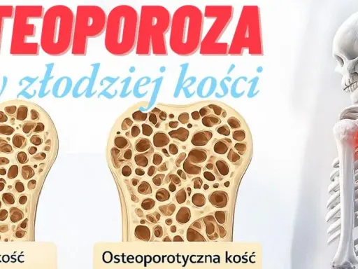 Osteoporoza to nie rak kości, lecz cichy złodziej kości. Porównanie zdrowej i osteoporotycznej kości.