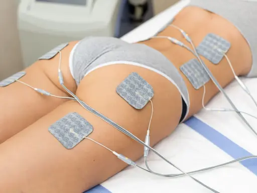 Elektrostymulacja efekty po 10 zabiegach: widoczne napięcie mięśni ud i pośladków dzięki elektrostymulacji.