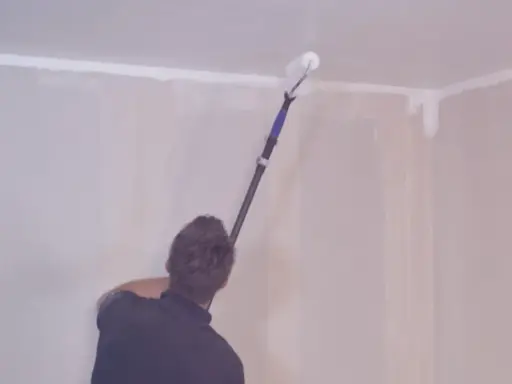 Person målar om taket med en lång roller.