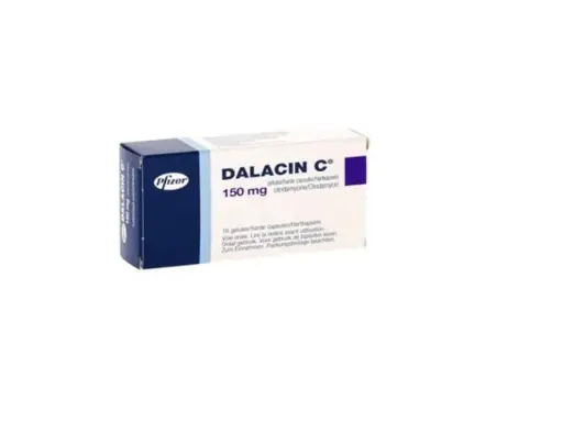 Opakowanie leku Dalacin C 150 mg, zawierającego klindamycynę, stosowanego w leczeniu infekcji bakteryjnych.