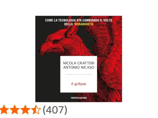 Copertina del libro "Il grifone" di Nicola Gratteri e Antonio Nicaso, con un'illustrazione rossa di un grifone.