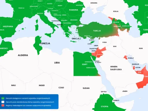 Mapa pokazuje, gdzie leży Hurghada – w zielonym Egipcie, dostępnym w ramach wyjazdów zorganizowanych.