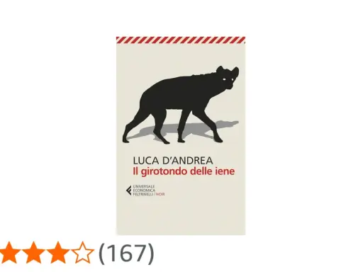 Copertina del libro "Il girotondo delle iene" di Luca D'Andrea, con silhouette di una iena.