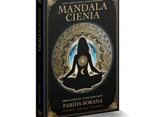 Okładka książki "Mandala Cienia" z sylwetką w medytacji, symbolizująca integrację cienia i światła.