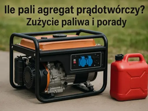 Agregat prądotwórczy 3kW i czerwony kanister. Dowiedz się, ile pali agregat 3kw i jak oszczędzać paliwo.
