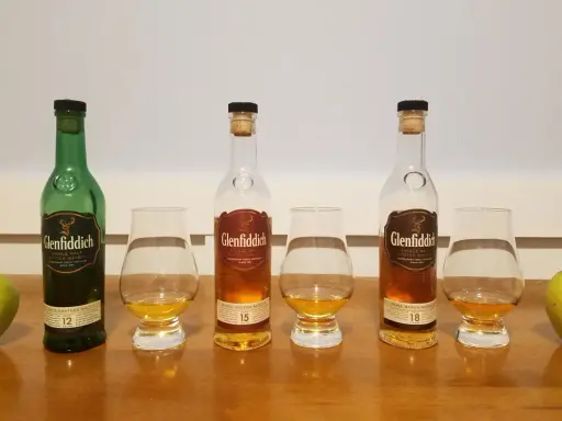 Degustacja Glenfiddich 12, 15 i 18 lat. Zbieram glenfiddich 18 opinie, porównując z młodszymi wersjami.
