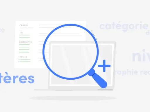 Loupe sur un écran d'ordinateur, explorant des critères. Une recherche réussie procure un synonyme de satisfaction.