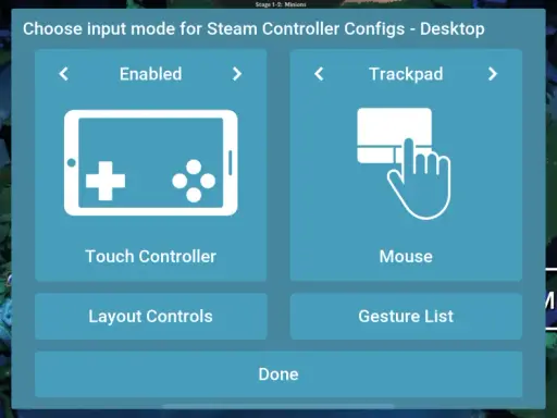 Wybór trybu sterowania dla gry tft na telefon: Touch Controller lub Mouse.