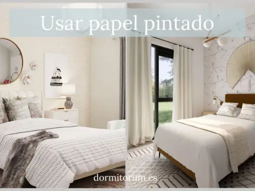 Renovar dormitorio sin cambiar muebles es fácil con papel pintado. Dos estilos de habitación con camas, espejos y lámparas.