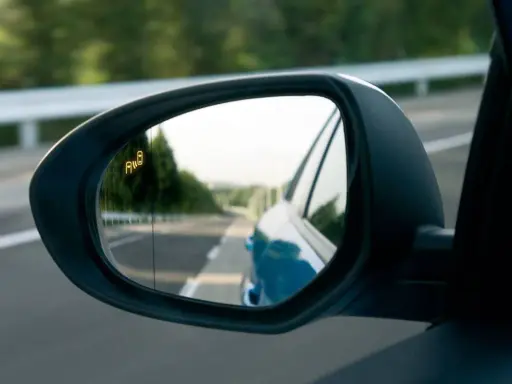 Retrovisor lateral con indicador de punto ciego. Es obligatorio tener al menos un retrovisor exterior en el coche para una conducción segura.