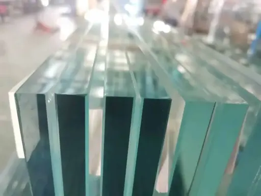 Pilares de vidrio apilados, cada uno con un peso de vidrio 6+6, listos para ser instalados.
