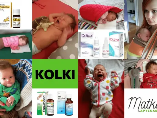 Dzieci cierpiące na kolki u noworodka, obok leki i probiotyki.