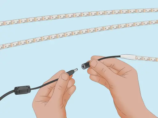 Connexion d'une alimentation à une réglette LED extra plate.