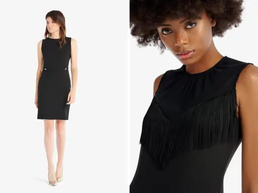 Come abbinare un tubino nero: un modello classico e uno con frange per un look audace.